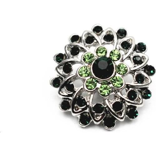 Multilayer Full Rhinestone Green Flower Snap Buttons Hollow Out Snap Charms Fit 18mm/20mm DIY Snap Bracelet Necklace Jewelry