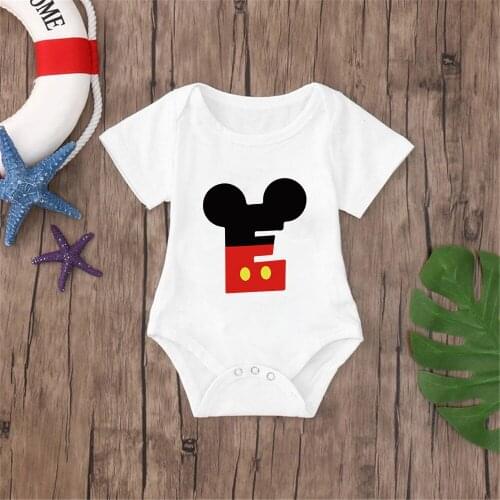 Fashion Newborn Baby Girl Clothes Summer Short Sleeve Mickey Mouse Disney ABC Printed Baby Rompers Infant One-piece Clothing