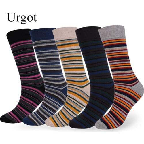 Urgot 5 Pairs Mens Socks Big Large Size 46,47,48 Autumn Winter Thick Odor-proof Male Socks Casual Stripe Middle Long Tube Socks