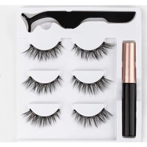 3pairs Magnetic Eyelashes Eyeliner Magnet Natural Short Magnetic False Lashes Set Magnetic Eyeliner Tweezer Makeup Tool