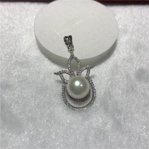 Natural freshwater white pearl AAA 10-11mm Tibetan silver Good quality zircon inlay pendant necklace size about 21X35MM