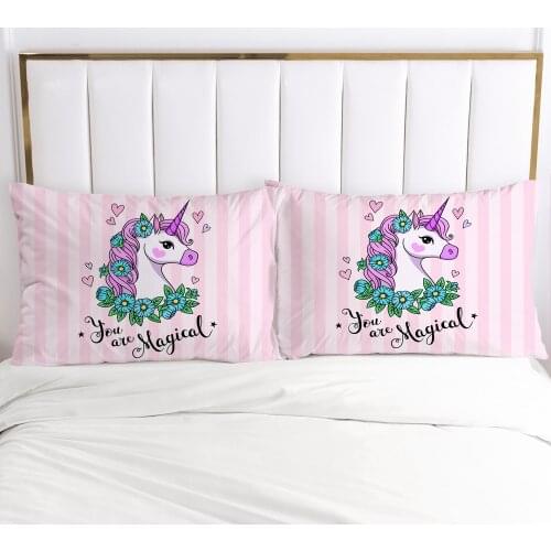 3D Unicorn 2PCS Pillow Cases Cartoon Decoration Throw Pillow Cover Bedding PillowCase For Baby Kids Child Girls Boys 70x70 65x65