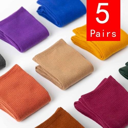 Solid color socks Ⅳ 5 Pairs Spring and Autumn Middle tube Japanese Korea Loose Long Socks Women Ins Soft Fashion girls Comfort