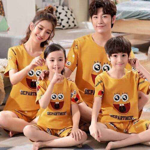 2021 New Cartoon Parent-Child Pajamas For Boys Girls Children Pure Cotton Mother-Daughter Summer Home Wear Tracksuit Kids Suit