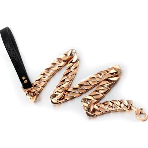 For Small Medium Large Dog Chain Collar Leash Handle Leads PU Leather Metal Stainless Steel Necklace Adjustable Safety Control