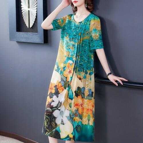ZUOMAN Summer Print 4XL Plus Size Casual Midi Dress 2021 Vintage Floral Mulberry Silk Beach Dress Women Elegant Party Vestidos