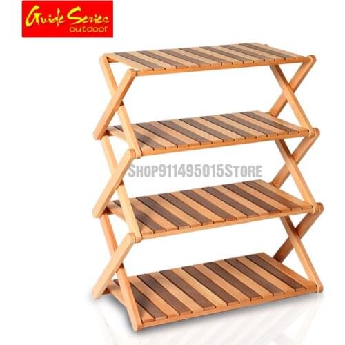 Outdoor Solid Wood Camping Multifunctional Shelf Tableware Shelf Folding Home Shelf Table