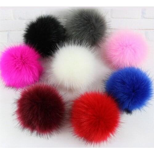 1Pcs 10CM Faux Fox Fur Pom Pom with Press Button Fake Fur Hat Bubble Removable Fur Pompom Metal Buttons Auto Findings