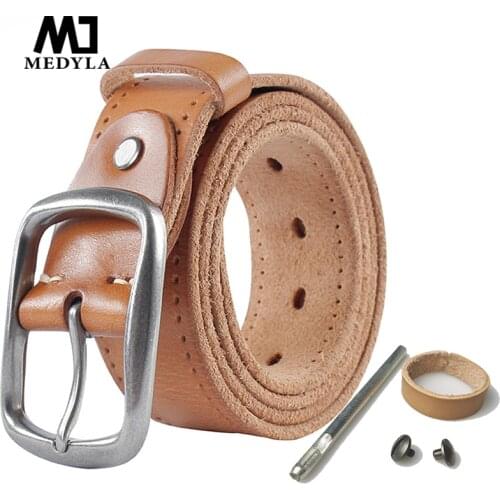 MEDYLA Men Belt Quality Leather Alloy Pin buckle Soft Original Belt for Men Genuine Leather Without Interlayer Casual Belt