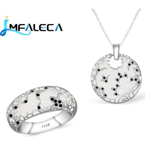 LMFALECA Luxury Silver Necklace Ring Enamel Charm Decoration 925 Sterling Silver Jewelry Set Zircon Chain Pendant Fine Jewelry