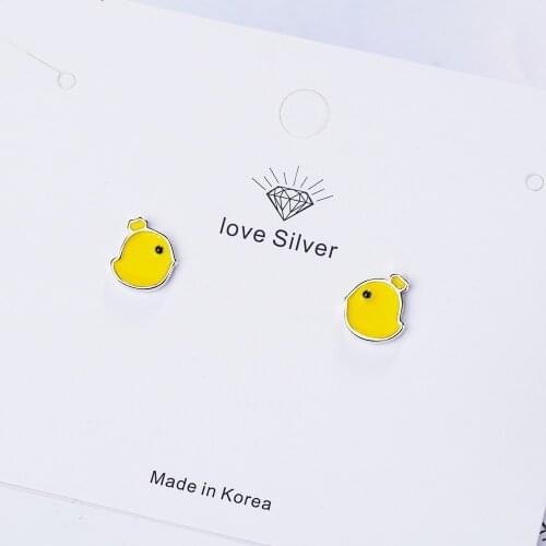 925 Sterling Silver Drop Glaze Lovely Cartoon Little Yellow Chicken Stud Earrings For Girl Party Novelty Gifts S-E686