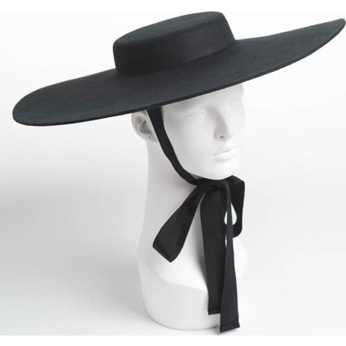 Elegant Black Coffee Ladies Big Brim Fedora Hat Ribbon Tie Women Winter Hats Australian Wool Felt Men Hat Party Church Derby Hat