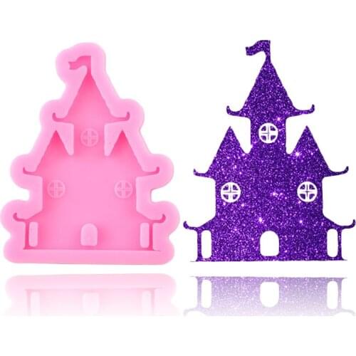 Disney Halloween Castle Keychain Silicone Molds Haunted House Necklace Jewelry Epoxy Resin Mold Cupcake Chocolate Fondant Moulds
