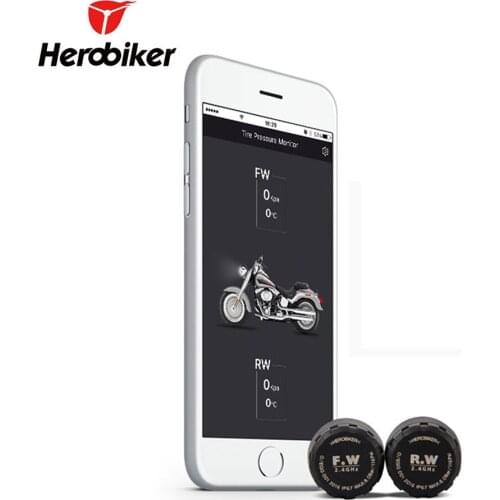 HEROBIKER Motorcycle Bluetooth Tire Pressure Monitoring System TPMS Mobile Phone APP Detection with 2 Tire External Sensor