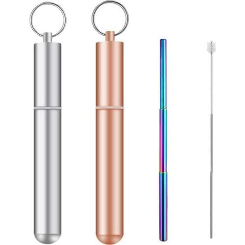 Collapsible Reusable Metal Straws,Telescopic Straw with Aluminum Case Cleaning Brushes