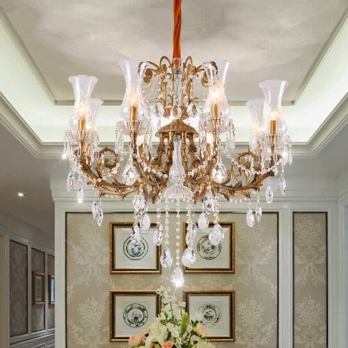 Modern European Brass Color Chandelier Fixture Alloy Luxurious Crystal Chandelier Lights Living Room Dining Room Home Decoration