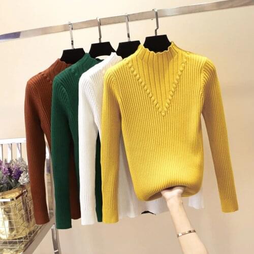 2020 Autumn Winter Turtleneck Women Sweater Long Sleeve Knitted Pullovers Tops Pull Femme Elasticity Casual Soft Jumper Jersey