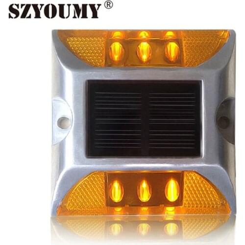 SZYOUMY Aluminum Solar Deck Lights 2 Pack Bright Yellow Green Solar dock light Outdoor led Warning Step Light For Walkway Garden