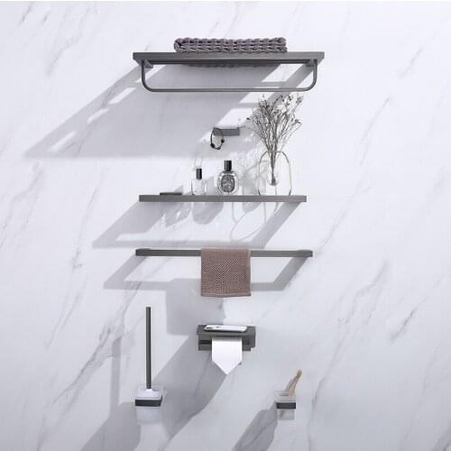 Gunmetal Grey Bathroom Accessories Robe Hook Platform Paper Hanger Toilet Brushed Holder Corner Storage Shelf Towel Bar Rail Set