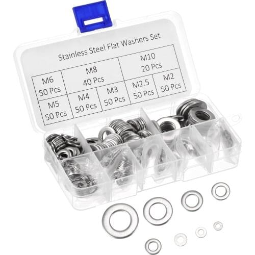 Uxcell 304 Stainless Steel Flat Washers Set, 8 Sizes M2 M2.5 M3 M4 M5 M6 M8 M10 Gaskets Assortment Kit 1set(360pcs)