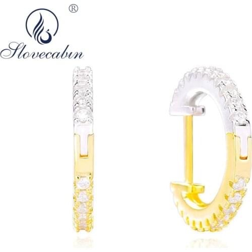 Slovecabin 925 Sterling Silver Single Sale Zircon Hoop Huggies Women Earring Trendy Full Crystal White Mixed Gold Oorbel Jewelry