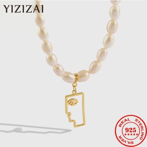 Vintage Baroque Irregular Pearl 925 Sterling Silver Lock Chains Necklace Geometric Face Pendant Necklaces for Women Punk Jewelry