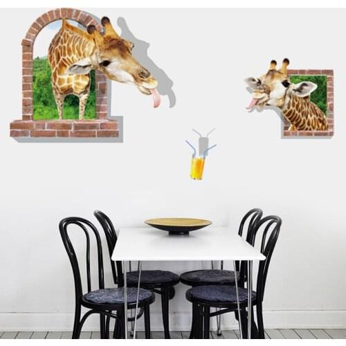 Creativity Giraffe drink juice Wall Sticker Vinyl Waterproof DIY Giraffe Wall Decals For Kids Room Kindergarten Art Decor Murals