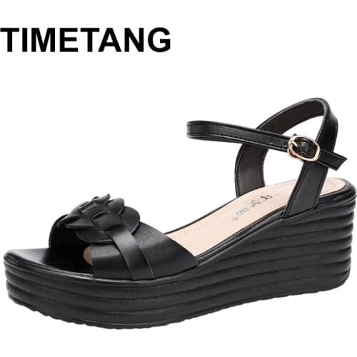 TIMETANG White Black Wendges Heel Sandals Womens 2021 Summer Platform Ladies Shoes And Sandals