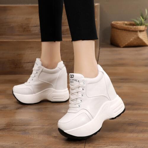 Womens Ankle Boots 2020 Autumn PU Leather Shoes Woman Platform Height Increased Sneakers 10 CM Thick Sole Wedges White Boots