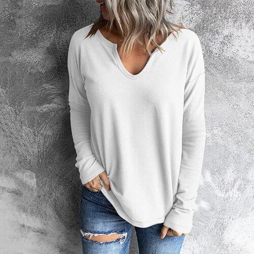 Womens Long Sleeve T Shirts V Neck Tunic Tops Casual Long Sleeve Elegant Loose Pullover T-shirt Spring Autumn Basic Tops