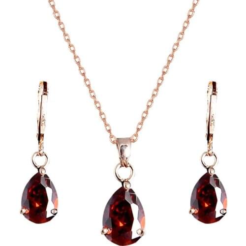 MISANANRYNE Jewelry Sets Gold Color Jewelry Set Zircon Crystal Waterdrop Pendant Necklace Earrings Sets For Women Ladies Gift