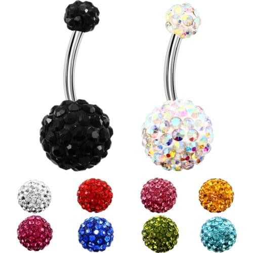 1PC 316l Surgical Steel Assorted Colors With Double Epoxy Crystal Balls Belly Button Ring Navel Piercing Body Jewelry 14g