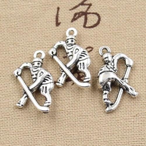 10pcs Charms Hockey Player Sporter 25x16mm Antique Bronze Silver Color Plated Pendants Making DIY Handmade Tibetan Jewelry