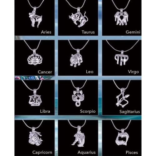 12pcs 18KGP Fashion Signs of Zodiac Pendant Mounting, Twelve Constellations style Beads Locket Cage DIY Lucky Charm Jewelry