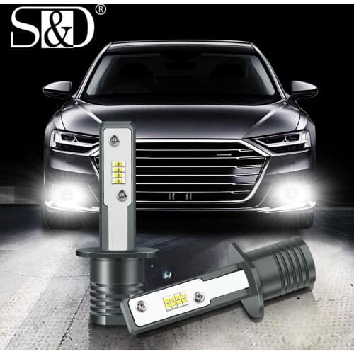 2Pcs H3 H1 Led Bulbs for Automobile Fog Lights Car Driving Day Running Lamp Car LED 12V 6000K 16 SMD CSP High Power LED Chips