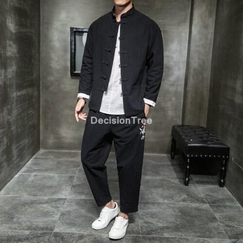 2021 chinese traditiona mens tang suit sets full sleeve long pants kung fu suit wu shu tai sets male wu shu kung fu sets