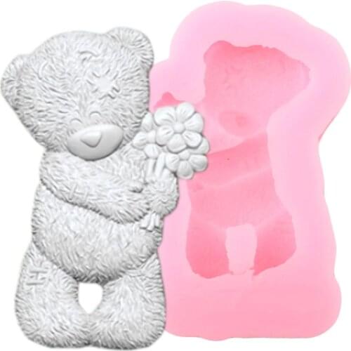 3D Craft Bear Silicone Mold Flower Cake Border Fondant Molds Wedding Cake Decorating Tools Candy Clay Chocolate Gumpaste Mould