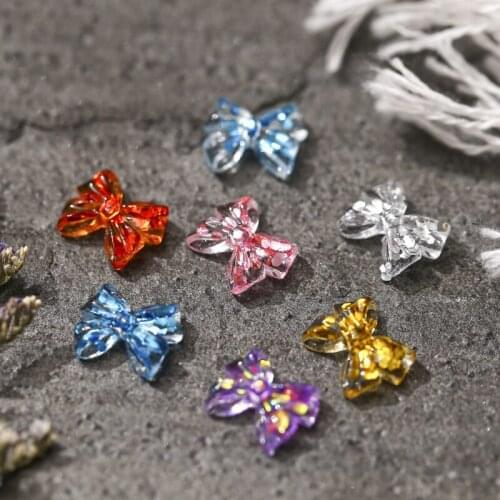 50Pc Sparkly Bowtie Nail Charms 3D Aurora Nail Art Rhinestones Holographic Nail Art Resin Gems Nail Glitter Jelly Supplies