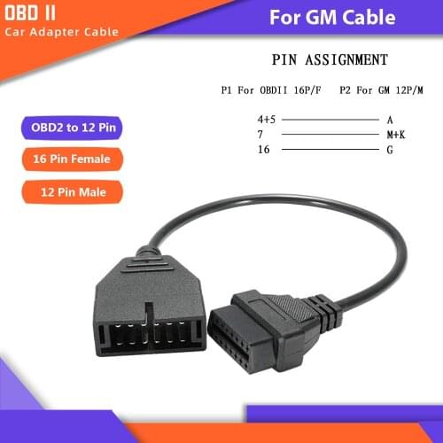 Hot sale 2019 Newest OBDII OBD2 Connector Adapter for GM 12 Pin to 16Pin Auto Diagnostic Cable For GM Vehicles