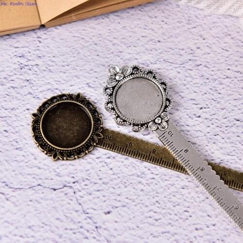 Hollow Out Metal Bookmark Ruler Flower With Ruler Fit Inner 20 Mm Cabochon Base DIY Craft 2018 New