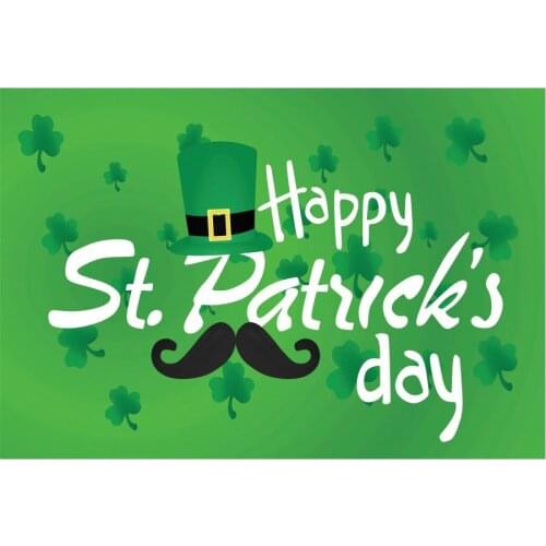 White Happy St. Patricks Day Backdrop Moustache Festival Photography Background Celebration Photo Booth Studio Decor