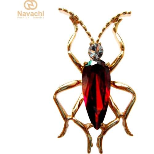 Navachi Cockroach Beetle Bug Zircon Crystal Yellow GP Brooch Pin SMT7416