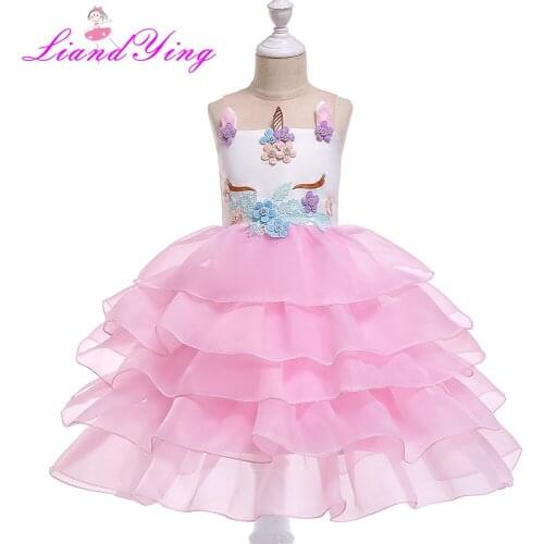 Flower Cake Tutu Kids Clothing Elegent Hand Beading Embroidery Girls Dresses for Children Princess Party Custumes 3-12 Years