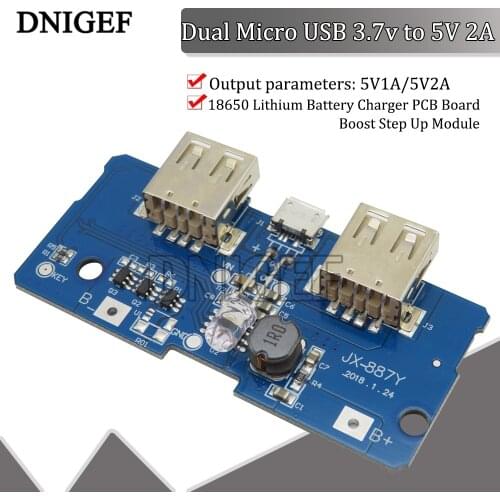 DNIGEF 2 pcs Dual Micro USB 3.7v to 5V 2A 18650 Lithium Battery Charger PCB Board Boost Step Up Module Mobile Power Bank DIY
