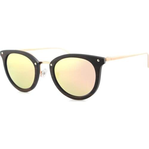Dropshipping Skymood Vintage Womens Polarized ROSE Gold Tint Lens Cat Eye Steel Metal Ebony Wood Frame Sunglasses