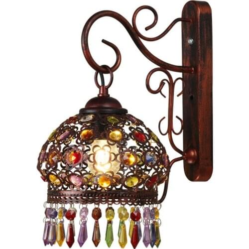 European Living Room Background Wall Bedroom Bedside Lamp Crystal American Wall Lamp Mediterranean Tiffany Aisle Corridor Lamp