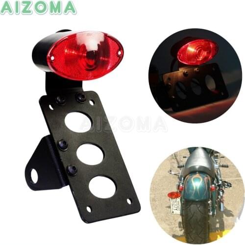 Cafe Racer Red Brake Taillight Motorcycles Oval License Plate Lamp Side Axle Mount Brackert For Harley Softail Sportsters Bobber