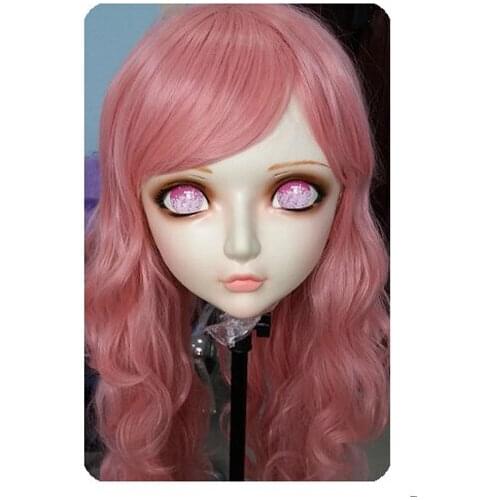GL024) Women/Girl Sweet Resin Half Head Kigurumi BJD Mask Cosplay Japanese Anime Lifelike Lolita Mask Crossdressing Sex Doll