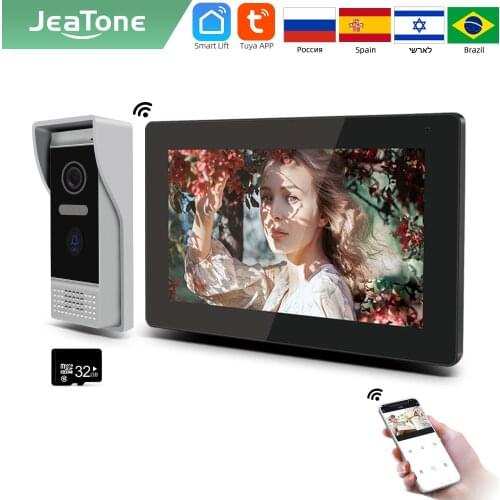 Jeatone Tuya 7" IP Video Intercom for Home Wireless WiFi Smart Electronic Interphone Videophone with Door opening Door bell Cam
