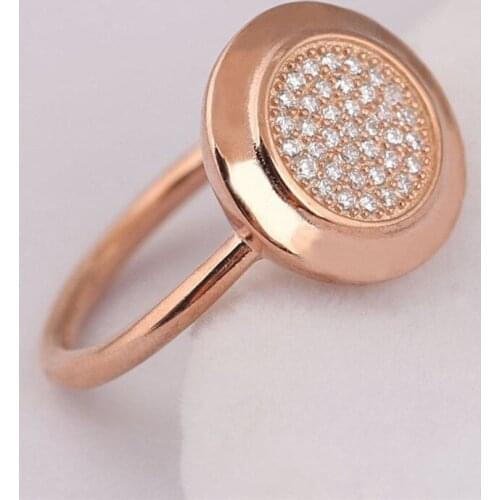 Original 925 Sterling Silver Rose Gold Pave Logo With Crystal Rings For Women Wedding Gift Fashion Jewelry